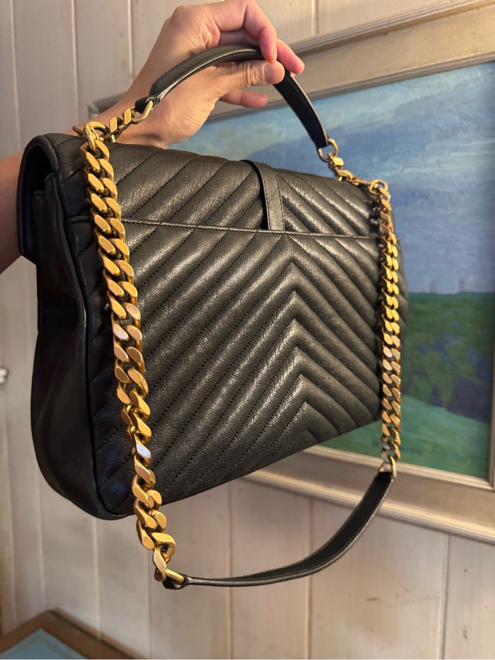 Saint Laurent Black Quilted Leather Satchel with Gold YSL Hardware - Picture 4 of 7